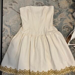 Elegant Cream and Gold Drop waist vintage Dress